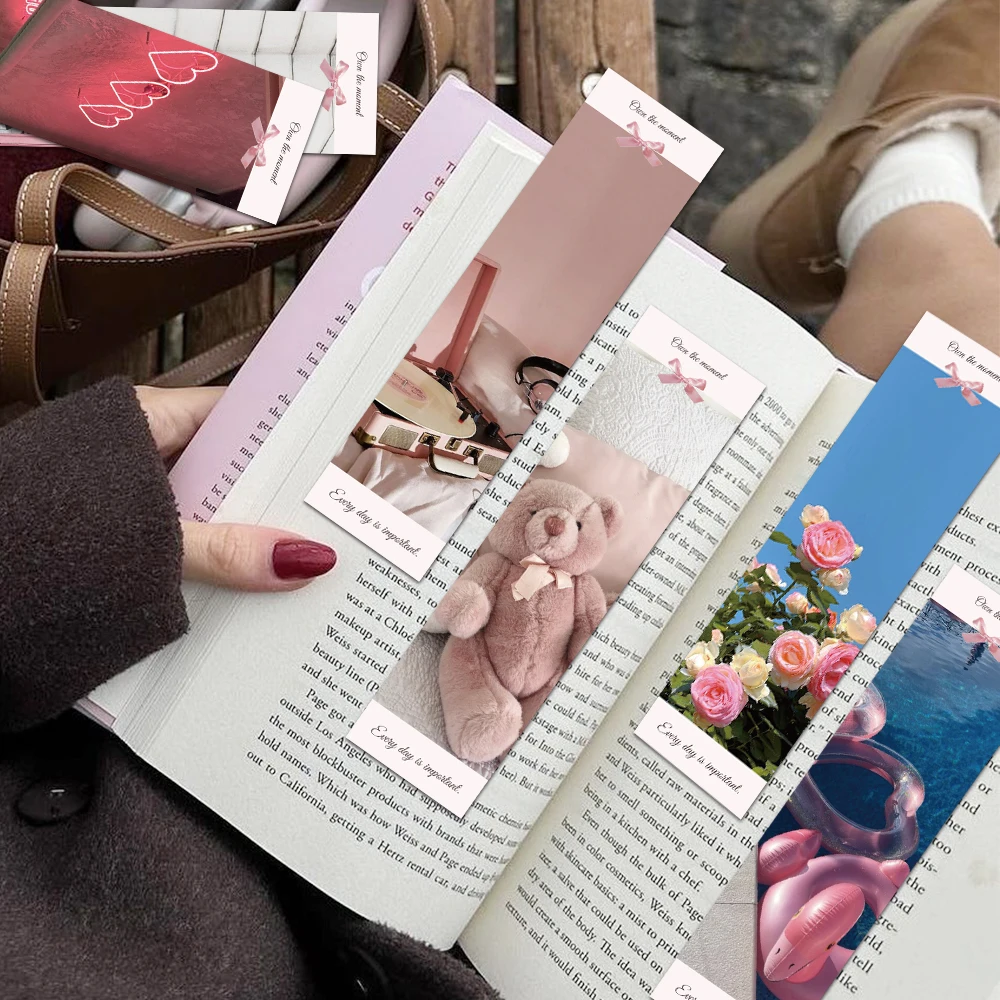 30 Stück rosa Rassel-Lesezeichen, ästhetische Landschaft, tägliche Stimmungsszene, Thema-Lesezeichen, Geschenke für Buchliebhaber, Schriftsteller, Leser-Zubehör Image