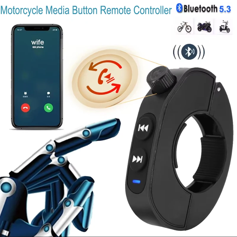 Drahtlose Bluetooth 5,3 Fernbedienung Taste Helm Kopfhörer Motorrad/Fahrrad Lenker Media Controller Lenkrad Fernbedienung Image