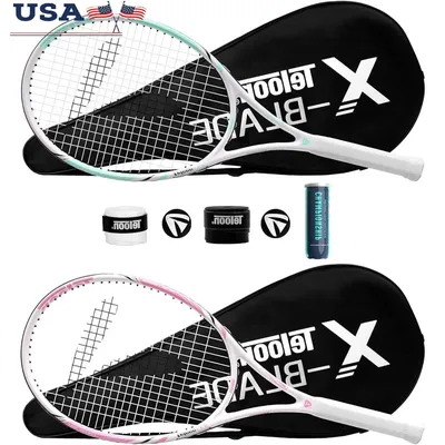2pcs 27in Adult Tennis Rackets Beginner Recreational Racquet with Overgrip Carry Case Vibration