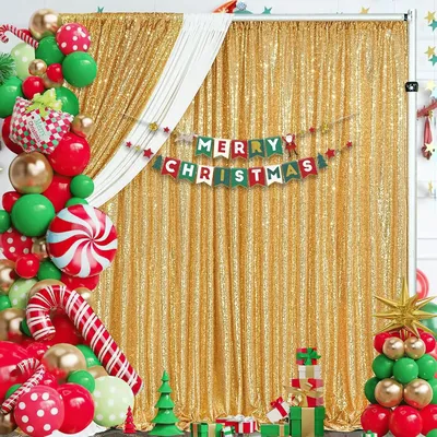 Gold Sequin Backdrop Curtains 2 Panels 5FTx7FT Glitter Gold Photo Backdrop Drapes Party Wedding
