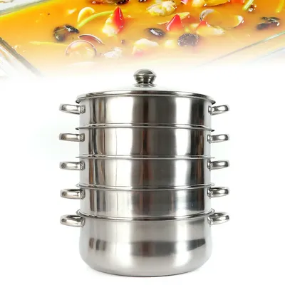 Vegetable And Rice Steamer, Stainless Steel 5 Tier Steamer Momo Maker Modak Pasta, Salad Steamer with Lid for Induction Cookers