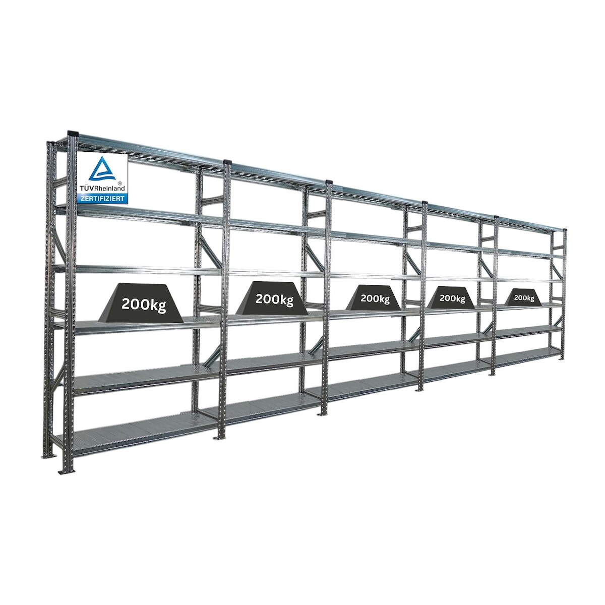 PROREGAL Fachbodenregal PROXIMO Stecksystem | Komplettregal | HxBxT 210x600x32cm | 6 Ebenen | Beidseitig nutzbar | Verzinkt Image