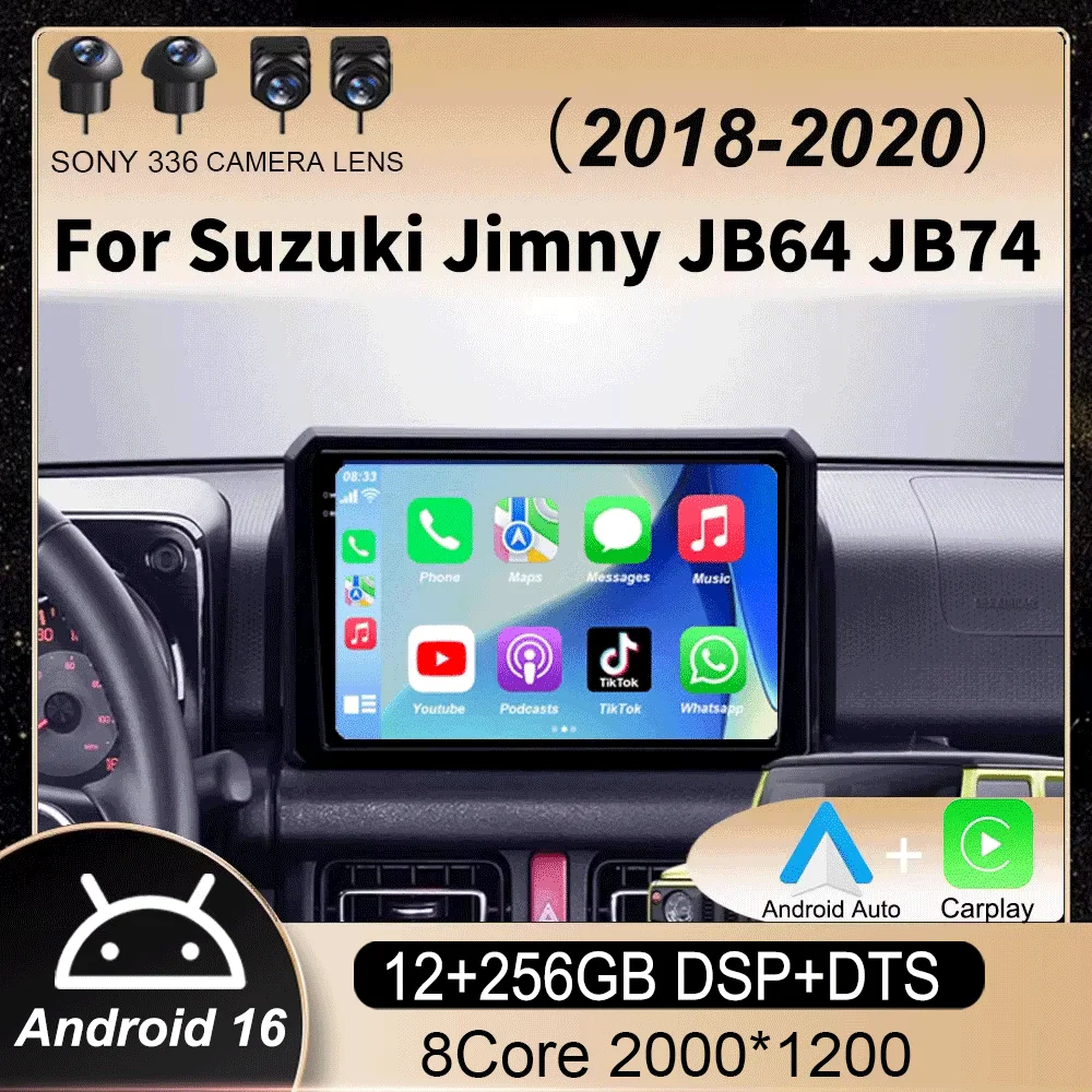 Autoradio Android 16 da 9 pollici per Suzuki Jimny JB64 JB74 2018-2020, lettore multimediale video, stereo, GPS, navigazione, Carplay
