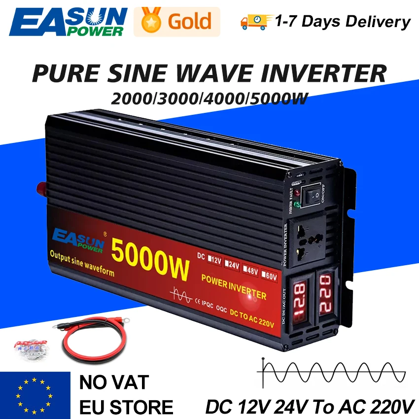 Onduleur 12V 220V 2000W 3000W 4000W 5000W 24V DC à 230V AC, convertisseur de tension à onde sinusoïdale Pure 12 220, Micro onduleur de puissance pour voiture