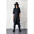 Tuta lunga nera/Pantaloni neri a cavallo basso/Tunica larga con cappuccio/Tuta casual nera/Tuta intera nera a maniche corte METJ0011