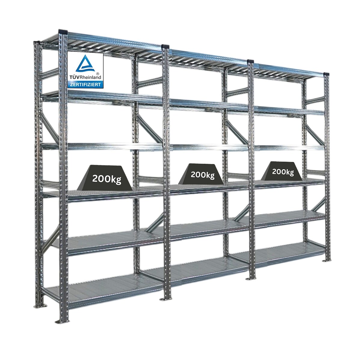 PROREGAL Fachbodenregal PROXIMO Stecksystem | Komplettregal | HxBxT 210x270x40cm | 6 Ebenen | Beidseitig nutzbar | Verzinkt Image