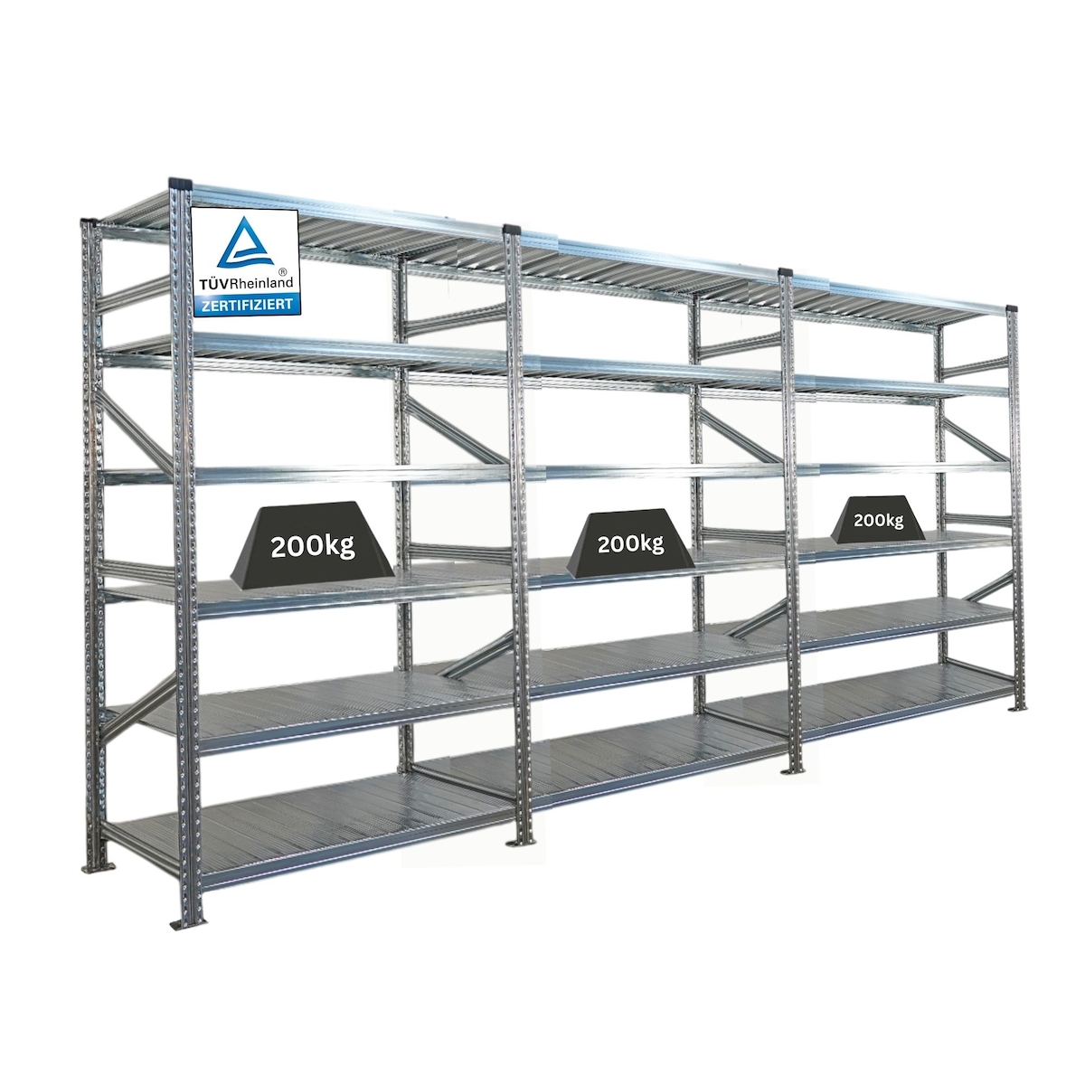 PROREGAL Fachbodenregal PROXIMO Stecksystem | Komplettregal | HxBxT 210x360x60cm | 6 Ebenen | Beidseitig nutzbar | Verzinkt Image