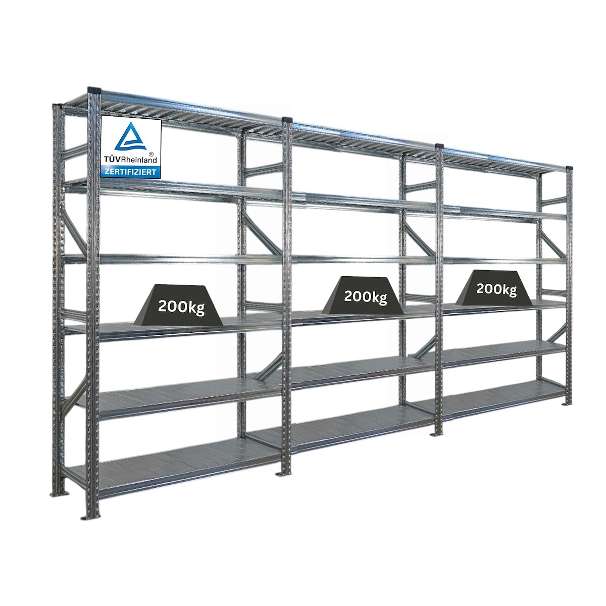 PROREGAL Fachbodenregal PROXIMO Stecksystem | Komplettregal | HxBxT 210x360x50cm | 6 Ebenen | Beidseitig nutzbar | Verzinkt Image