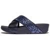 Pantolette FITFLOP "LULU CRYSTAL", Damen, Gr. 40, blau (dunkelblau), Lederimitat, Textil, Glitzer, modisch, Schuhe, Plateauschuh, Slides mit trendigen Glitzerdetails