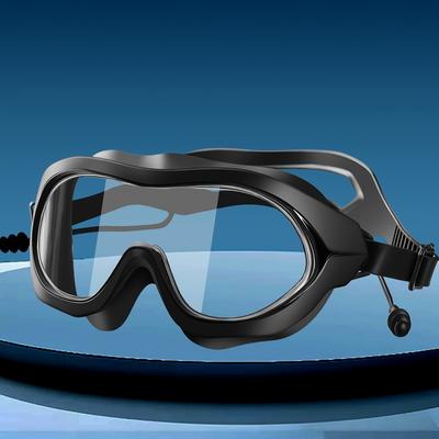 TEMU Hd Waterproof Swim Goggles For Adults, Unisex Large Frame, Clear Underwater, Black & White Options, Comfortable Nose Pad & Ear Plugs Included, Water Sports Gear | Sleek Swimwear | Secure Swimwear Image