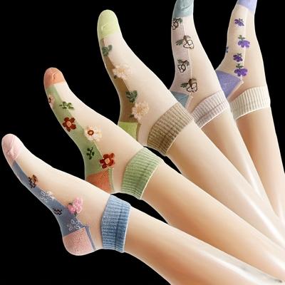 TEMU 5 Pairs Of Women'-thin Breathable Socks Image