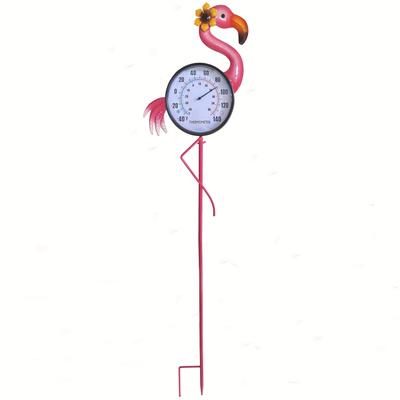 TEMU Metal Flamingo Thermometer Garden Stake, Pink Flamingo Indoor Outdoor Art Decor Stick For Lawn Yard Patio Decorations, No Battery Required Image