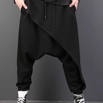 TEMU Men' Harem Pants - Ice Silky Quick-dry Drawstring Casual Streetwear With Large Crotch, Loose Fit Lantern Style For Comfortable Casual Attire Image
