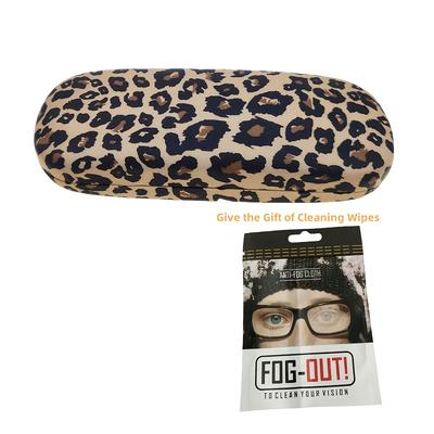 TEMU 1pc Luxury Leopard Print Metal Glasses Case - Durable Stainless Steel, Stylish Design For Glasses & Accessories, Includes Cleaning Wipes, Ideal Day Gift, Leopard Print Glasse Image