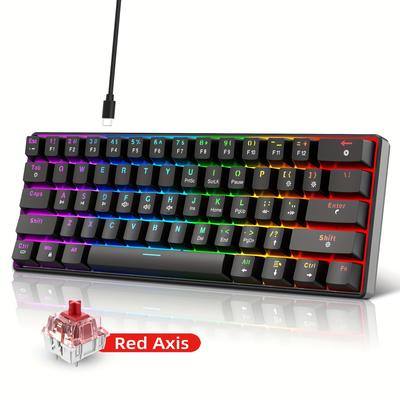 TEMU Hxsj 61-key Compact Gaming Keyboard With Rgb Backlight, Hot-swappable Red Switches, , Usb Powered, Type-c Cable Included, Compatible With , Laptop, Pc – Perfect Gift For And Office Use Image