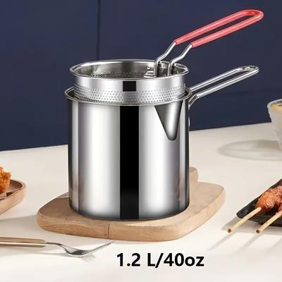 TEMU Stainless Steel Deep Fryer With Filter Rack - Compact And - Crispy , , Fish And Chicken - Essential Kitchen Tools For Image