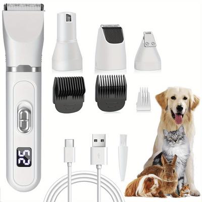 TEMU 1set Practical 4-in-1 Pet Hair Trimmer, Nail Sharpener, Pet Pedicure Shaver, Professional Hair Trimmer With 4 Replaceable Blades, 2 Guide Combs Image