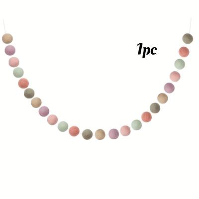 TEMU 1pc, Boho Colors Felt Ball Garland Colorful Pom Pom Garland Handmade 6.5 Feet Long 24 Balls Felt Banner For Wall Classroom Christmas Tree Decoration Image
