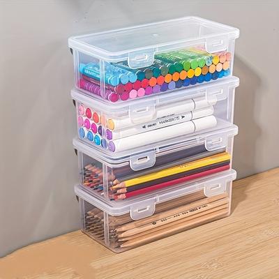 TEMU 4pcs Large Clear Plastic Storage Boxes With Lids – Lightweight, Stackable Organizer For Office Supplies, School Supplies, Pens, Pencils, Markers, And Crafts, Craft Supply Storage | | Storage Box Image