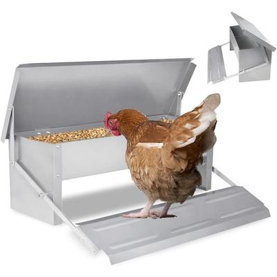 TEMU Chicken Feeder, Waterproof Feeder With Lid, With Dispenser, Made Of Galvanized Steel, Suitable For Poultry Feeding Image