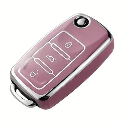 TEMU Key Cover For Car Owners, Special Tpu Key Cover, Suitable For And Models - Suitable For Tiguan, , Golf, , , , , , Octavia Etc. Folding 3-button Car With 5 Colors Durable Car Key Accessories Image
