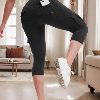 TEMU Women's Yoga Cargo Pants With Pockets, Stretchy High-waisted Workout Leggings, Breathable Athletic Cargo Pants Image