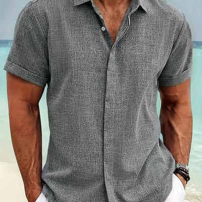 TEMU Men's Plus Size Light Blue Casual Short Sleeve Button-up Shirt - Non-stretch, Solid Color, Lapel Collar, Regular Fit For Spring/summer/fall, Casual Workwear|short Sleeve Shirt|sleek , Plus Siz Image