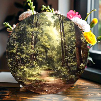 TEMU Aluminum Wall Art Decor, Landscape, Round Metal Hanging Sign, Elegant Nature Scene Plaque, With English Text For Home, Office, Parties, Anniversaries, Weddings, Birthdays Image