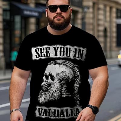 "TEMU Men's Plus Size Graphic T-shirt - " In " Skull & Braided , Casual Round Neck Polyester Tee For Casual Attire, Plus Size" Image