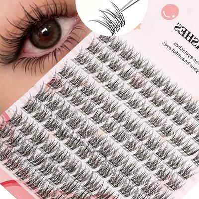 TEMU Diy False Eyelashes Set - , Fluffy , C , 10-12mm Length, 0.05mm Thickness, , Reusable, Image