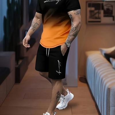 TEMU Men's 2pcs Set Round Neck Short Sleeve And Drawstring Shorts Image