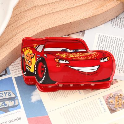 TEMU Cars Lightning Hair Claw Clip - Fun Cartoon Design, Red Car Shape With Lightning Face, Transparent Plastic, Perfect & Fans Image