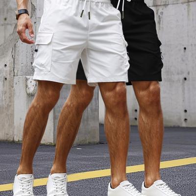 TEMU 2pcs Men's Casual Solid Color Five-pocket Shorts, Non-stretch Fabric, Regular Fit, With Drawstring Detail, For Adult, Summer Season, Casual Wear|minimalist Style| Drawstring Waistban Image