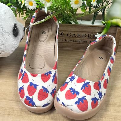 TEMU Women's Comfortable Strawberry Print Slip-on Sneakers - Soft Fabric Upper, Tpr Sole, Casual Shoes, Casual Footwear | Strawberry Pattern Shoes | Soft Fabric Sneakers Image