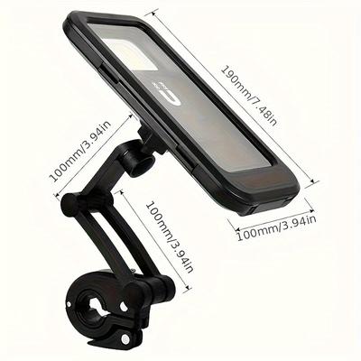 TEMU 1pc Universal Waterproof Motorcycle Phone Mount, Adjustable 360° Rotation, Full Wrap Drop-resistant, Pvc Holder For Bicycle, Gps Compatible, Fits 12.19-17.78cm Devices, Black Image