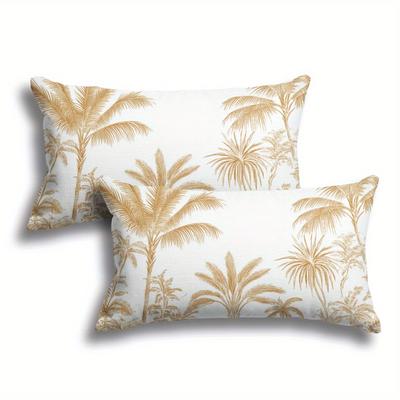 TEMU 2pcs Tree Throw Pillow Covers - Chic Toile De Design With Golden- Tree On White Background, Polyester Zipper Closure, Living Room, Bedroom, Or Office Decor, Tropical Decor Image