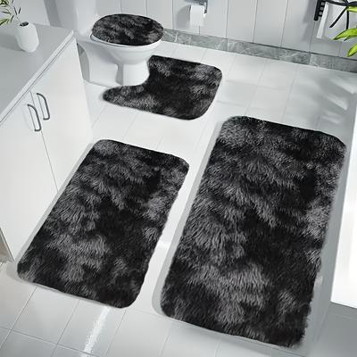 TEMU 4pcs Soft Furry Bath Mat Set, Non-slip Water Absorbent Bathroom Rug, Machine Washable With Rainbow Print Pattern, Suitable For Toilet, Sink, And Floor, Velvet Fabric Image