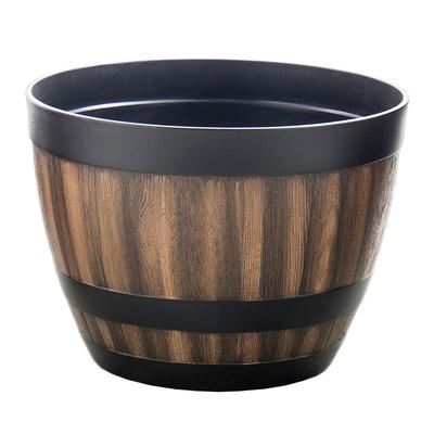 TEMU 1 Piece Of Plant Pots Featuring A Bohemian Whiskey Barrel , Made From Pp Material, Resembling Round Wood. Suitable For Indoor And Outdoor Gardens, As Well As . Image