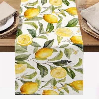 TEMU 1pc Lemon Pattern Table Runner 72 Inch - Vibrant Lemon & Green , Durable Polyester, Easy-clean Holiday Party Decor For Kitchen Dining Table, Home Decor Gift Image