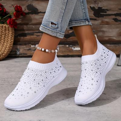 TEMU Women's Casual Slip-on Sneakers With Crystal Embellishments - Breathable Fabric Upper, Eva Sole, Low , Shoes, Casual Wear||eva Sole Sneakers Image