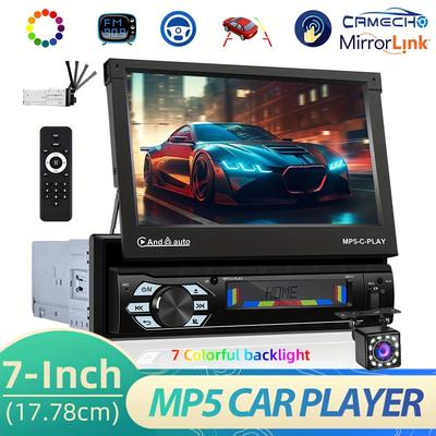"TEMU Camecho 7""automatic Retractable Touchscreen Single Din Eq Car Stereo Carplayer & For Auto, Wireless Fm Swc Support Camera"