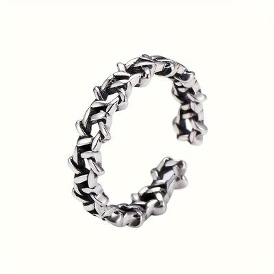 TEMU 1pc 925 Silver Retro Personality Woven Hollow Adjustable Ring, High-quality Accessories For Christmas Party, Music Party, New Year Party (about 2.25g) Image
