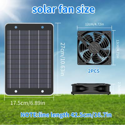 TEMU Solar Fan For Chicken Coop Upgraded Solar Cooling Exhaust Fan, 9w Solar Panel + 2 Solar Exhaust Fans, Suitable For Use In Greenhouses, Chicken Coops, Sheds, Pet Houses And Other