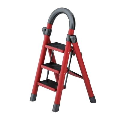 TEMU A Red, Thickened Metal Three-step Ladder More Stable And With Handrails, Making It A For Home Use. Image