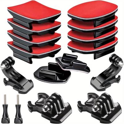 TEMU 22/26pcs Helmet Adhesive Sticky Curved & Flat Mounts, Buckles And Thumb Screws Accessory Kit Compatible For Most Action Cameras, Helmet Base Adhesive Tripod Adapter Mount Image