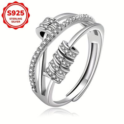 TEMU A Women's Ring Featuring An Irregular Wide Band Set With Synthetic Zirconia, Made Of 925 Silver And Weighing 3.8g, Fashionable Styles, Holiday Gifts, Vacations, And Everyday Wear. Image