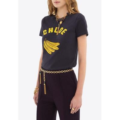 Banana Print Logo T-Shirt - Blue - Chloé Tops