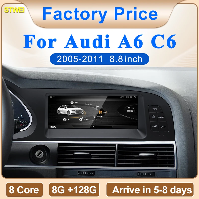 STWEI Neue Schwarz Auto Multimedia Drahtlose Android AUTO CarPlay 8,8 zoll Bildschirm Für AUDI A6 C6 2005-2011 Jahre auto Video Player GPS Image