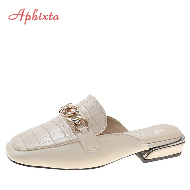Aphixta 2023 Neue Kette Maultiere Frauen Rutschen Karree Damen Gestreiften Schuhe Sommer Mode Schuhe Plus Große Größe 43 Hausschuhe
