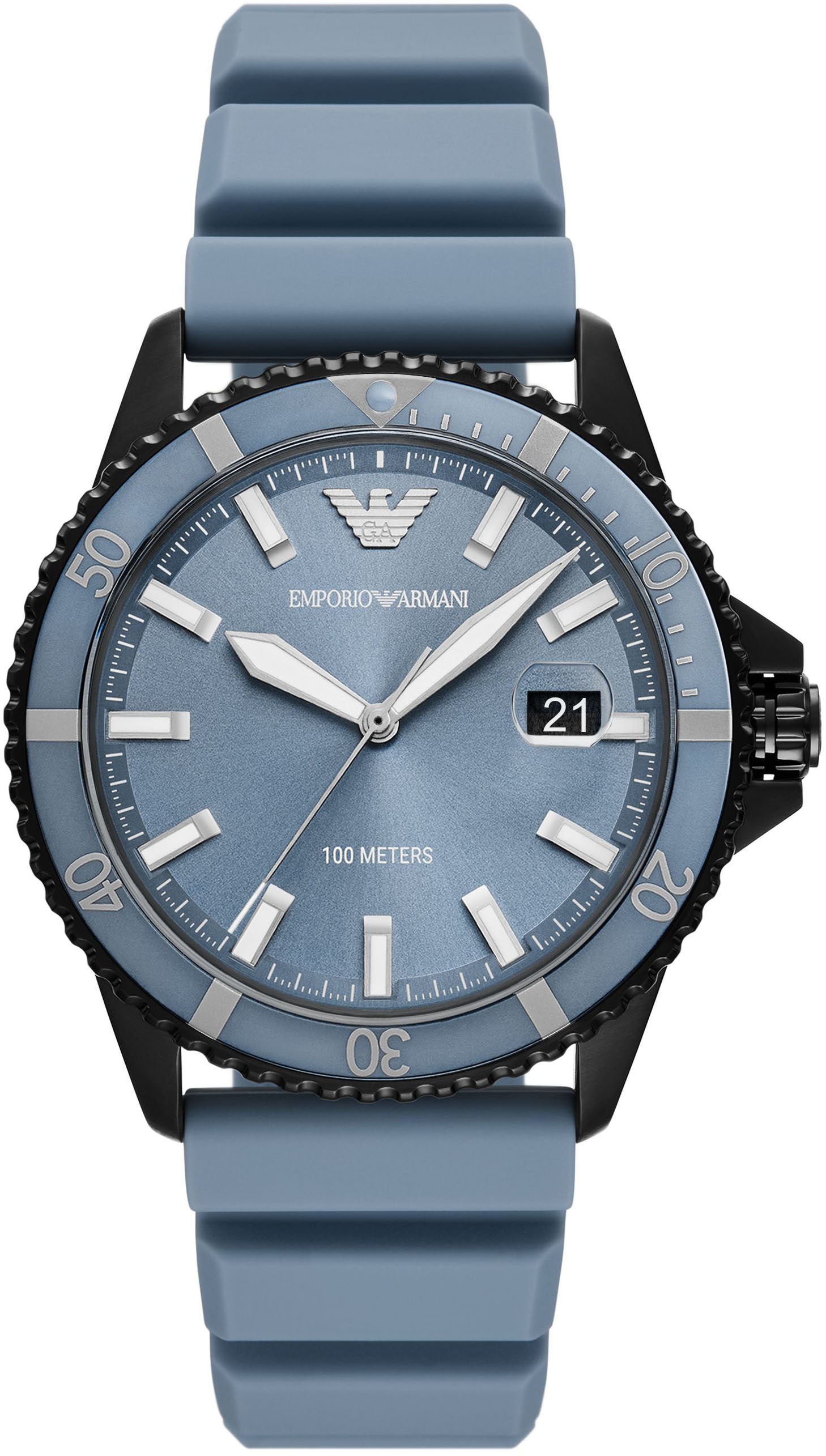 Quarzuhr EMPORIO ARMANI, hellblau, Armbanduhren, Damen, Armbanduhr, Damenuhr, Herrenuhr, Silikonarmband, analog, Tag Image